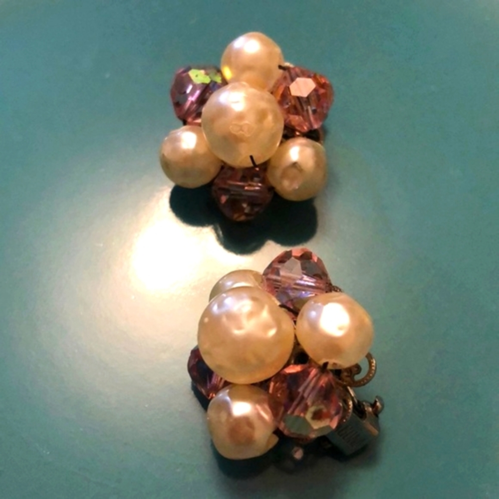 (FIND)VINTAGE PEARL & CRYSTAL EARRINGS